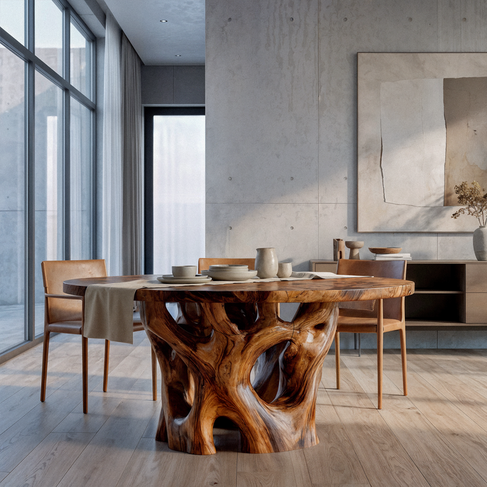 Organic Round Dining Table with Nature Inspired Cutout Form, solid hardwood, built to order