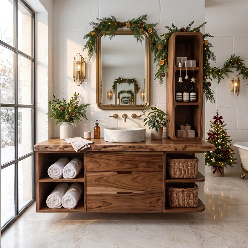 Organic Modern Nutcracker Bathroom Vanity Wellness Room, solid hardwood, built to order