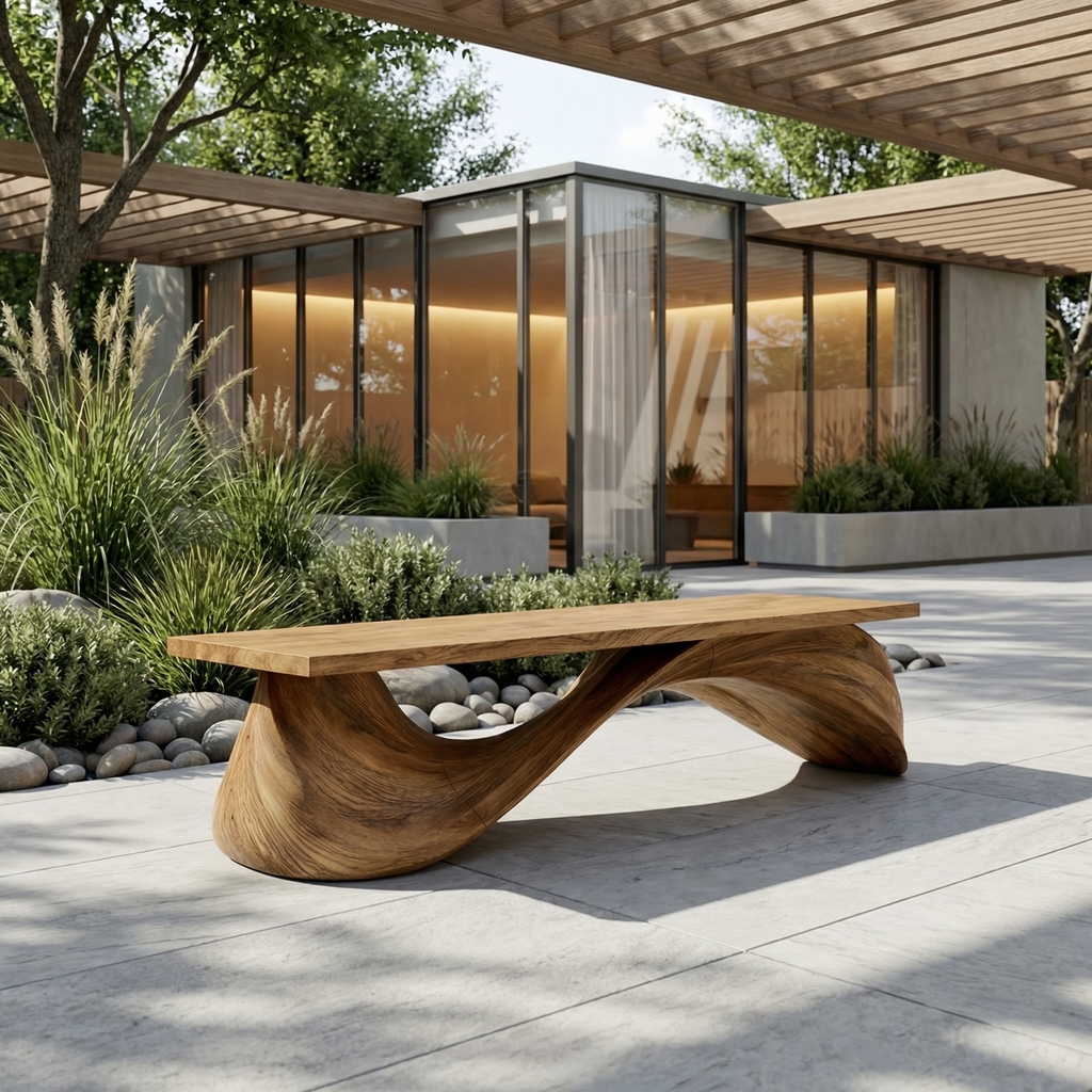 Contemporary Wave Bench Elegant Loop Design Hallway and Entryway, solid wood, built to order