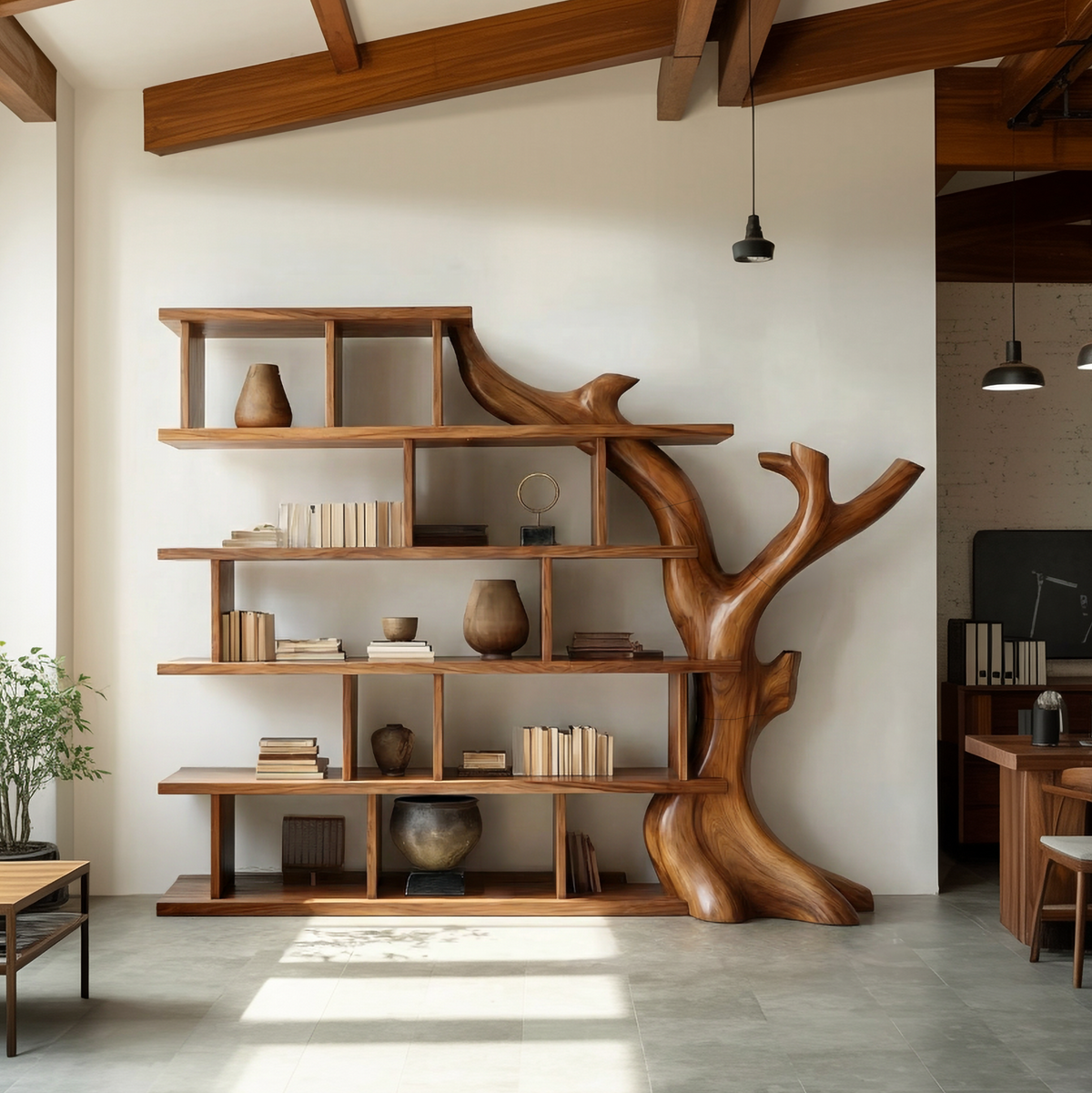 Organic Tree Bookshelf, solid wood, built to order