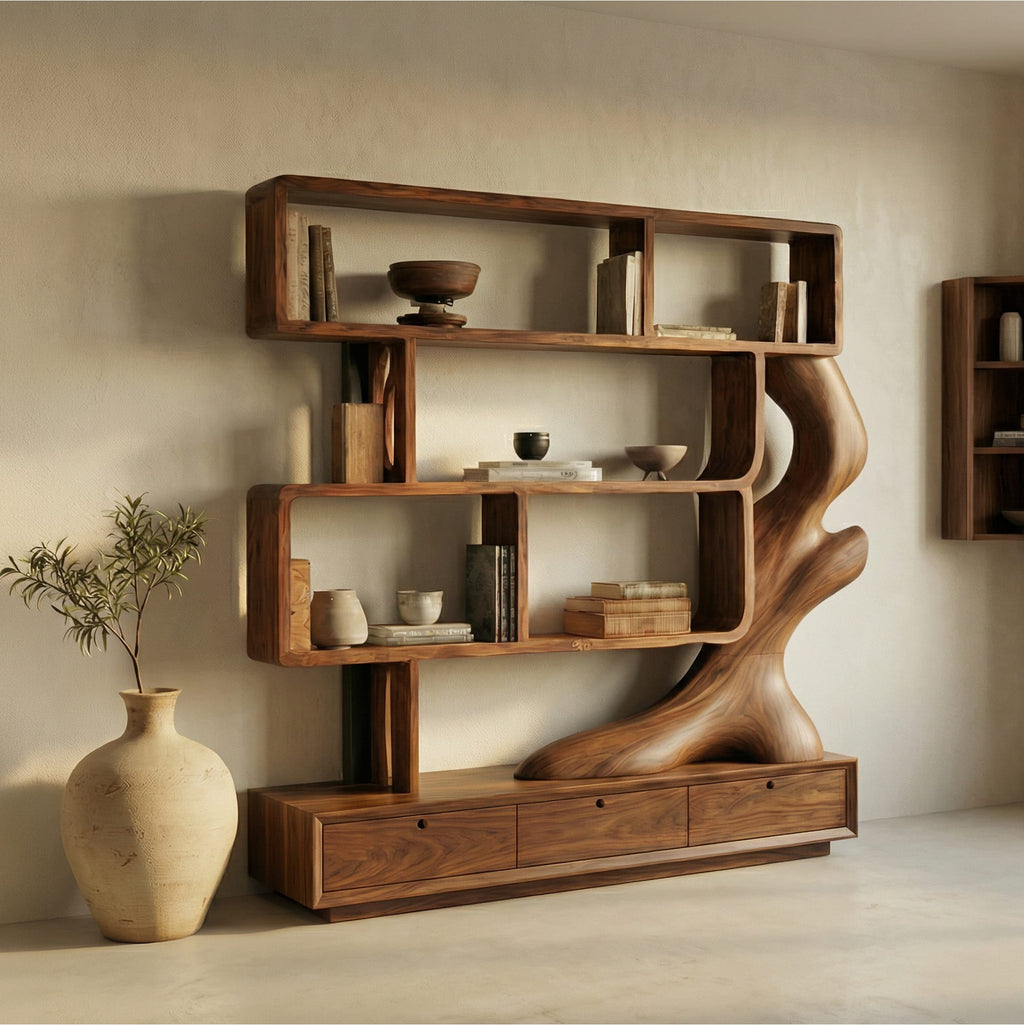 Contemporary Bookcase with Storage, solid wood, built to order