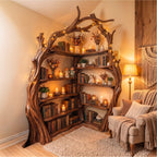 Tree Wall Bookshelf Corner Storage Bookcase Wooden Display Shelf, solid wood, built to order