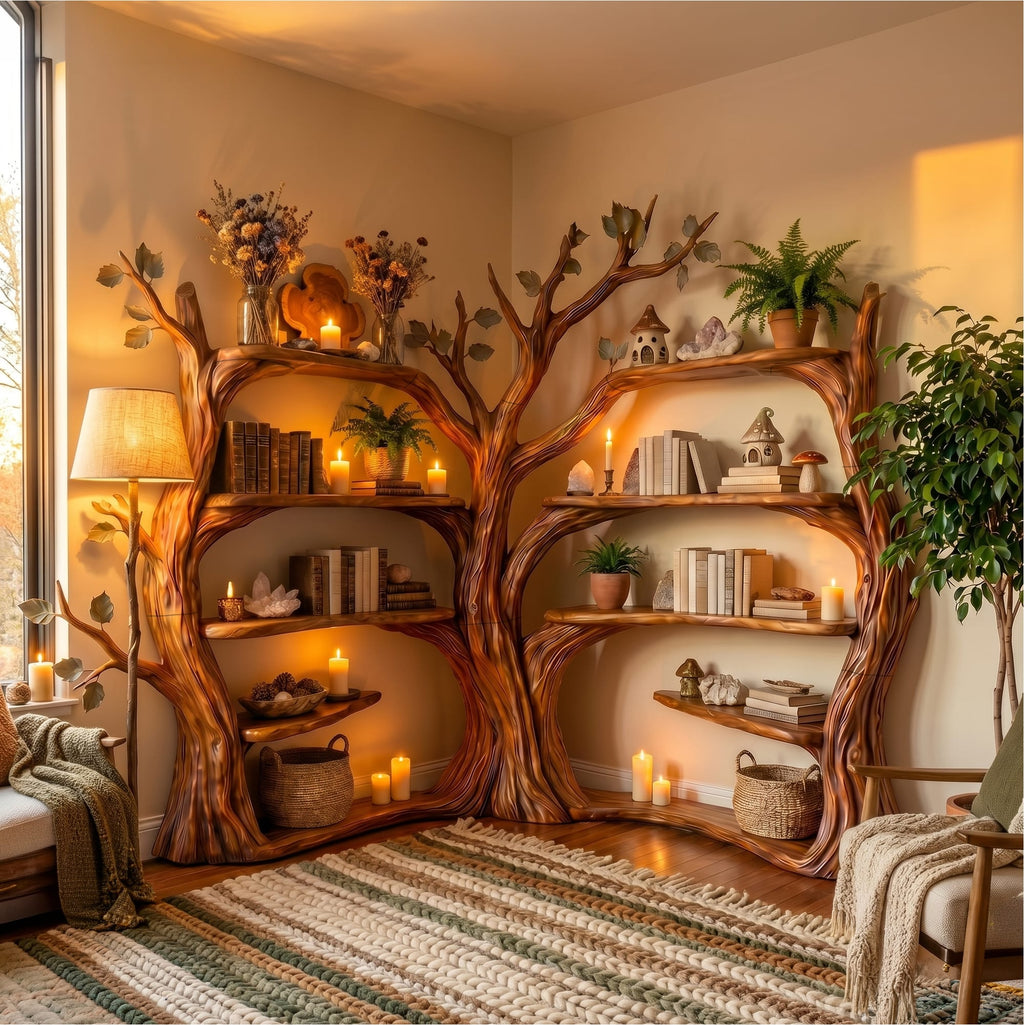 Tree Corner Bookshelf, solid wood, built to order