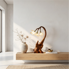 Modern Floral Table Lamp with Sculptural Base, solid wood, built to order