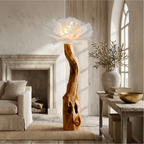 Organic Modern Floor Lamp Flower Sculpture, solid wood, built to order