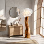 Artistic Flower Floor Lamp Sculptural Base, solid wood, built to order