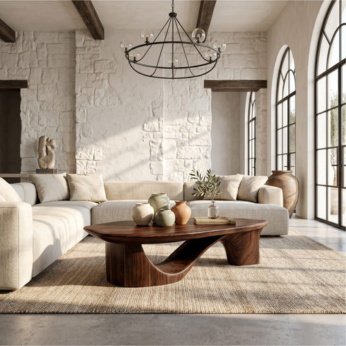 Contemporary Coffee Table with Sculptural Base, solid wood, built to order
