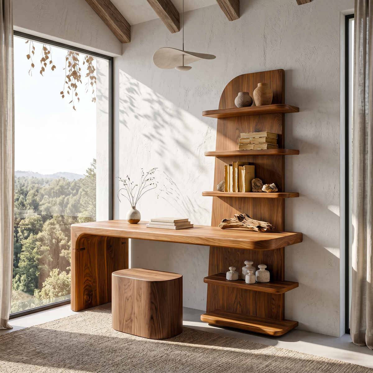 Minimal Desk with Built in Bookcase and Drawers, solid wood, built to order