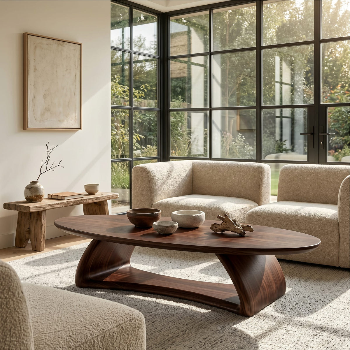 Contemporary Coffee Table with Sculptural Form, solid wood, built to order