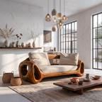 Organic Sofa Frame with Sculptural Circular Armrests, solid wood, built to order