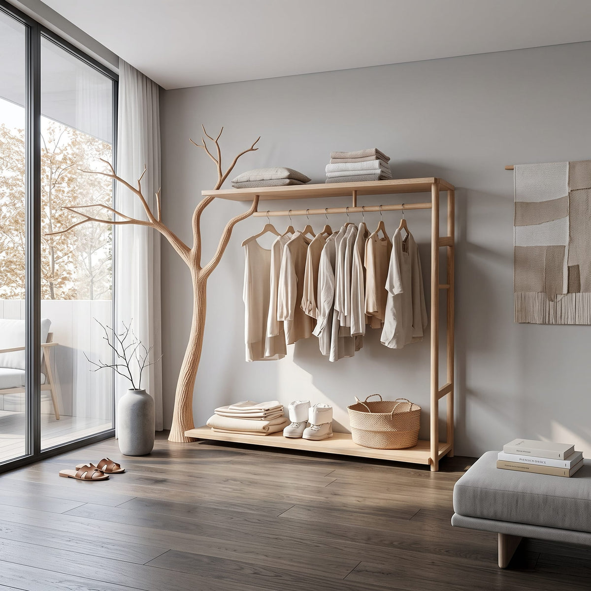 Rustic Clothing Shelf Rack Entryway Bedroom, solid wood, built to order