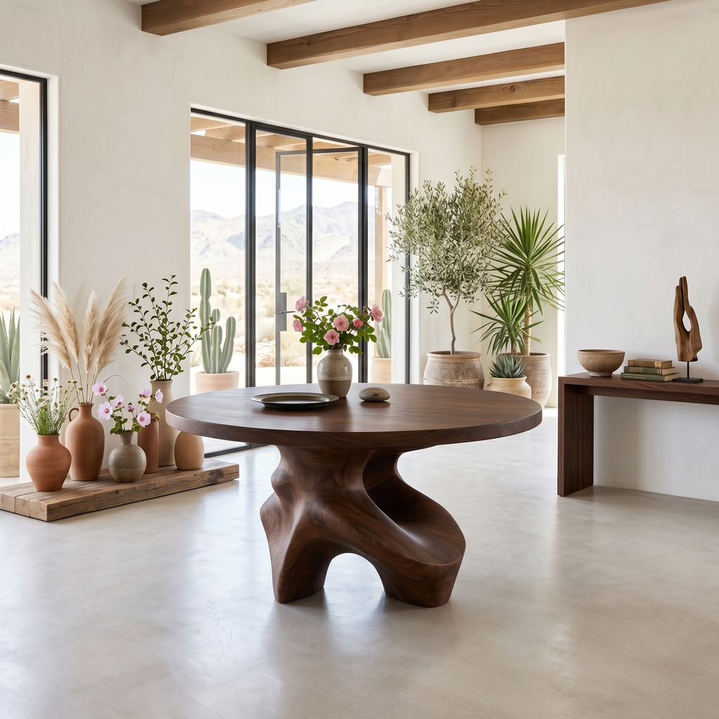 Minimalist Foyer Table Organic Base, solid wood, built to order