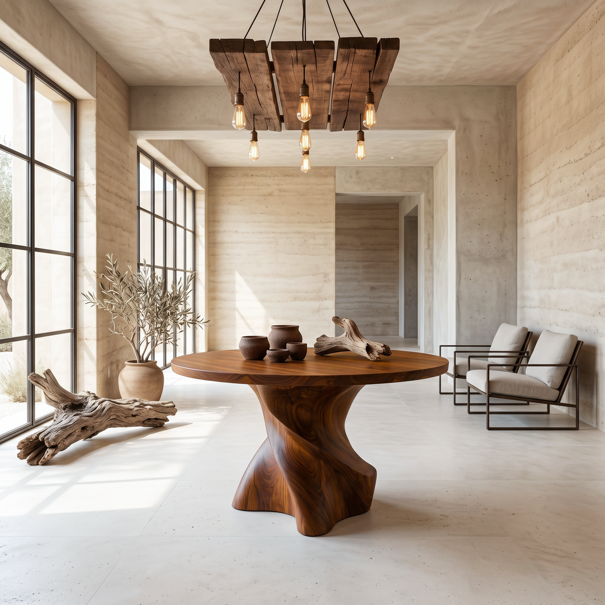 Organic Modern Foyer Table Freeform Design, solid wood, built to order