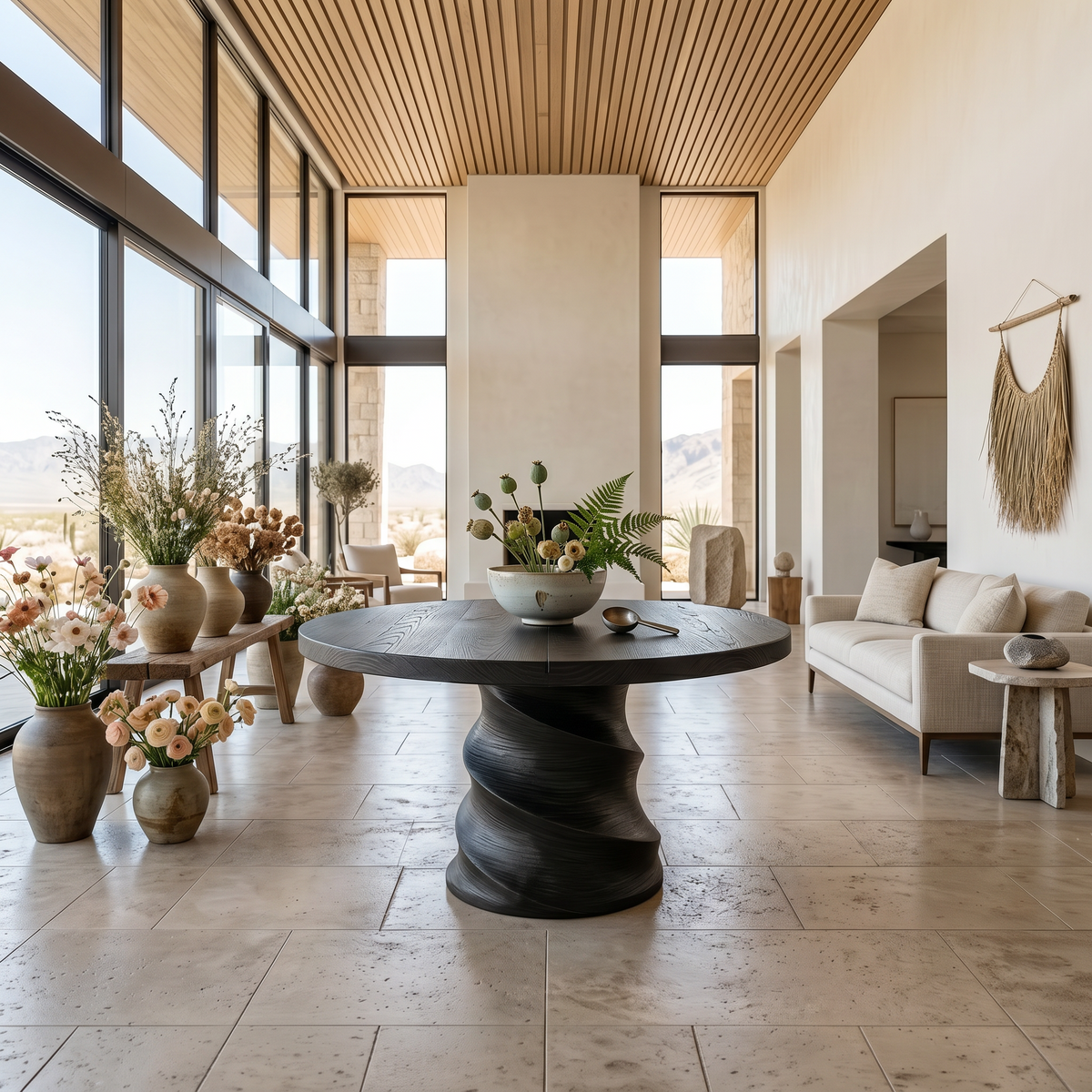 Organic Foyer Table with Sculptural Spiral Design, solid wood, built to order