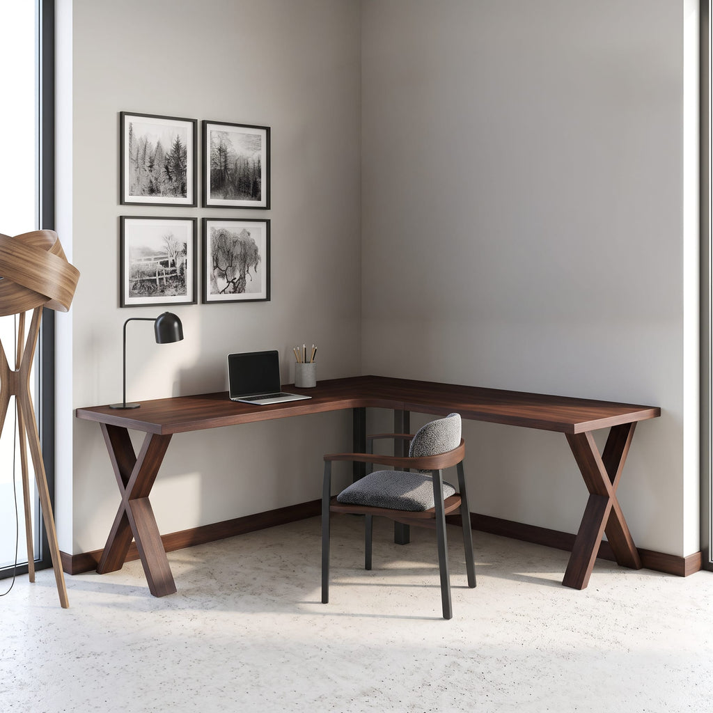 Midcentury Corner Desk Home Office, solid wood, built to order