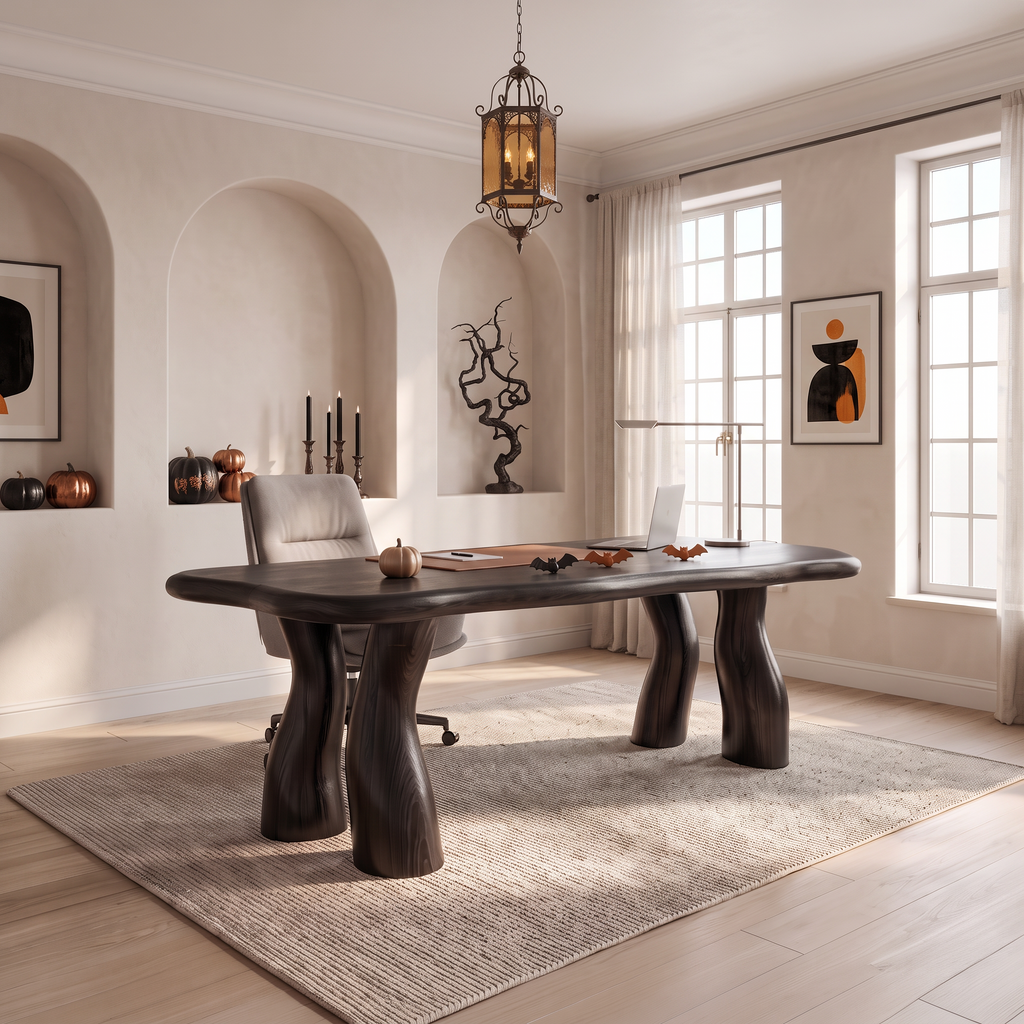 Modern Office Desk with Interconnected Curved Legs, solid wood, built to order, view 7