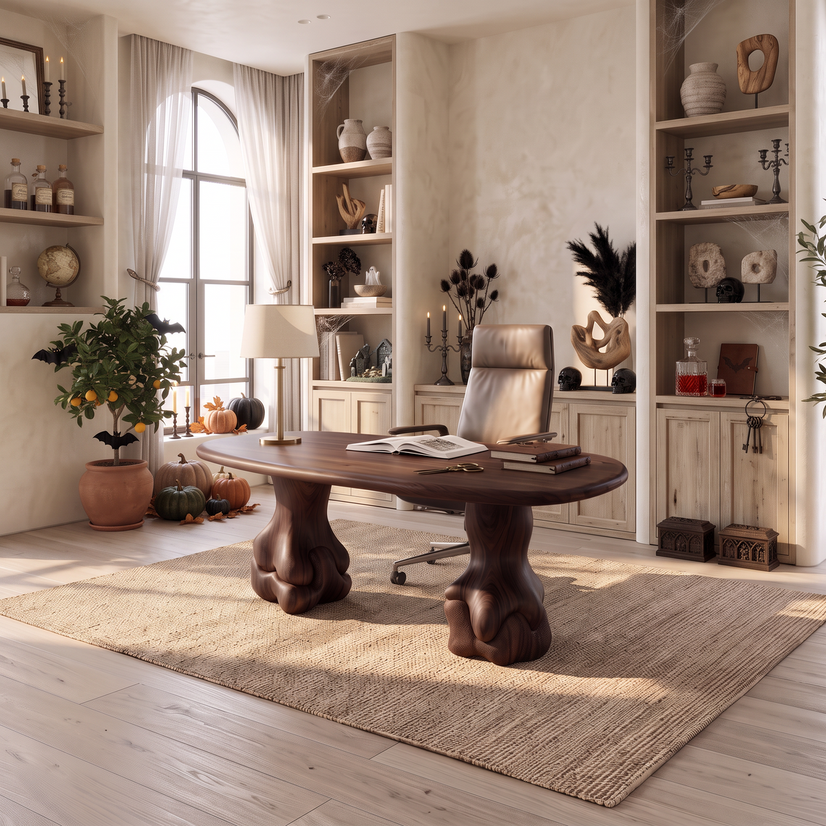 Organic Wood Desk with Flowing Arch Frame, solid wood, built to order