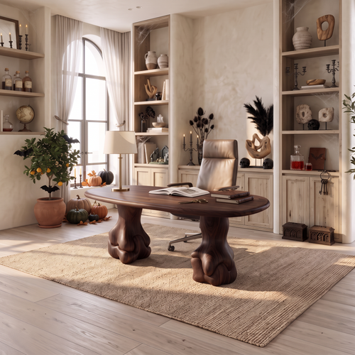 Organic Wood Desk with Flowing Arch Frame, solid wood, built to order