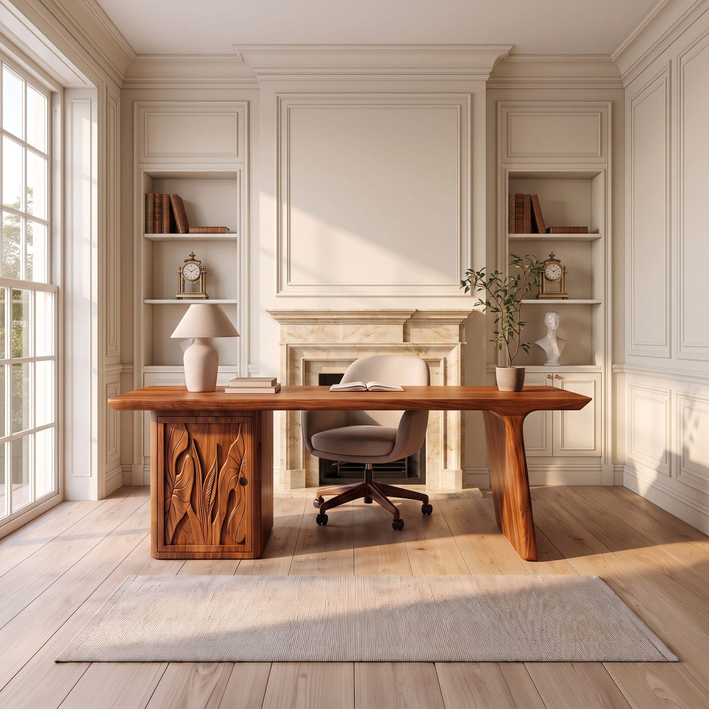 Contemporary Executive Desk with Side Storage Cabinet, solid wood, built to order