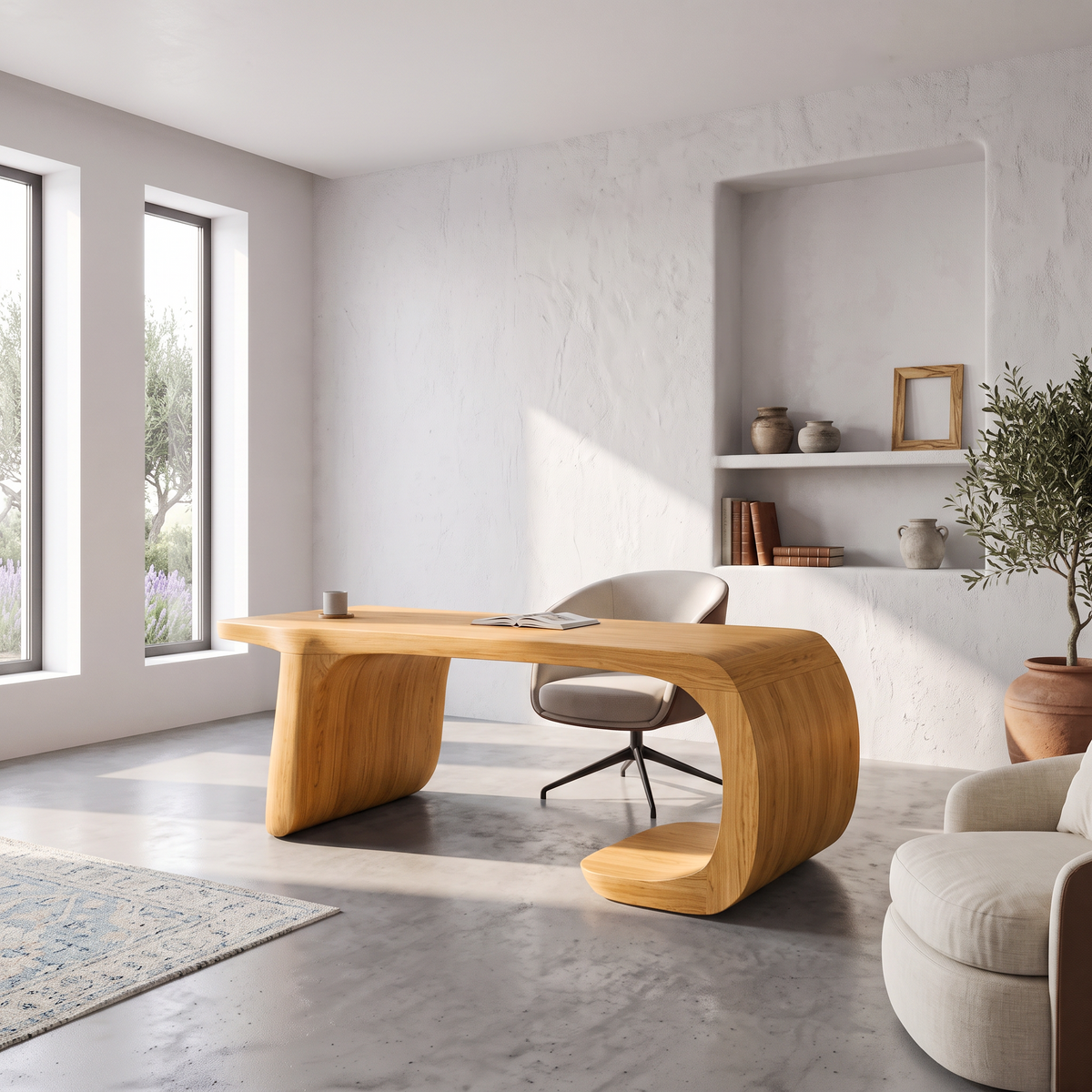 Minimalist Writing Desk with Clean Symmetrical Base, solid wood, built to order