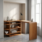 Minimalist Desk with Functional Storage Shelves, solid wood, built to order