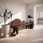 Modern Bench with Sculptural Curved Backrest, solid wood, built to order