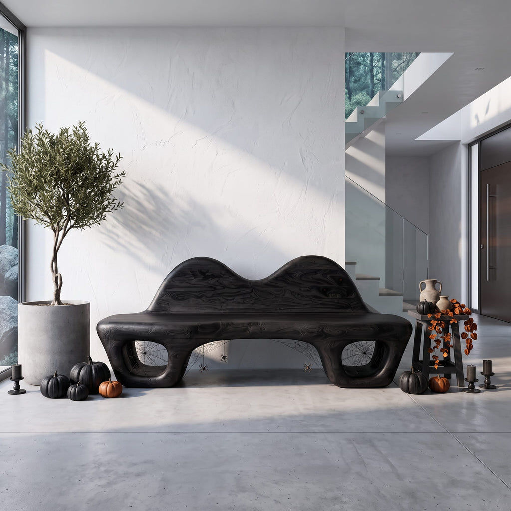Accent Bench with Dramatic Rounded Silhouette, solid wood, built to order