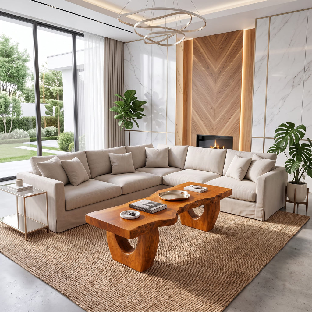 Modern Coffee Table with Open Hollow Legs and Clean Profile, solid wood, built to order