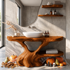 Organic Bathroom Vanity with Sculptural Tree Root Base, solid wood, built to order