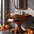 Contemporary Single Bathroom Vanity with Sculptural Branch Support, solid wood, built to order