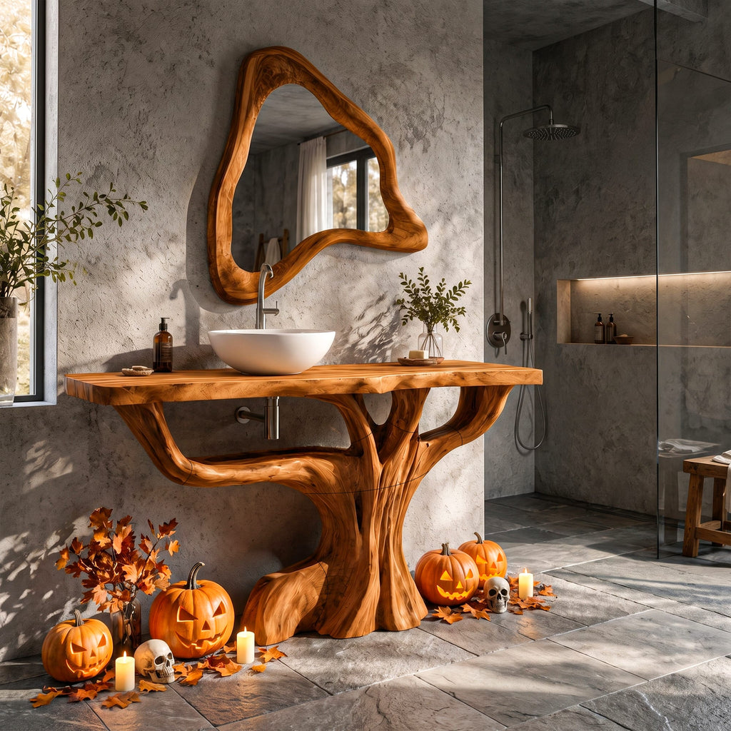 Contemporary Single Bathroom Vanity with Branch Inspired Base, solid wood, built to order