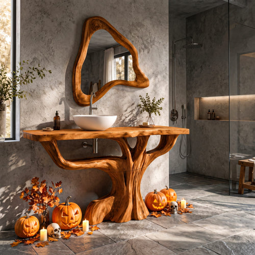 Contemporary Single Bathroom Vanity with Branch Inspired Base, solid wood, built to order
