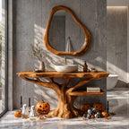 Bathroom Vanity with Lower Display Shelf, solid wood, built to order