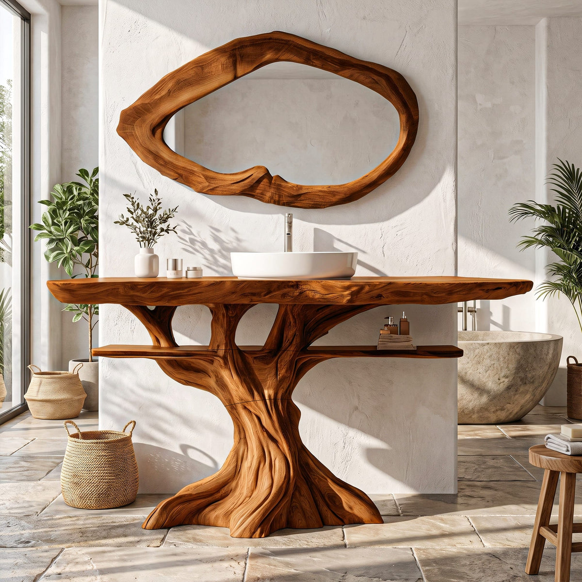 Contemporary Bathroom Vanity with Tree Inspired Frame, solid wood, built to order