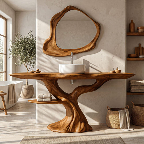 Rustic Bathroom Vanity with Bold Tree Root Design, solid wood, built to order