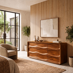 Contemporary Bedroom Dresser with Embossed Grain Front and Curved Corners, solid wood, built to order