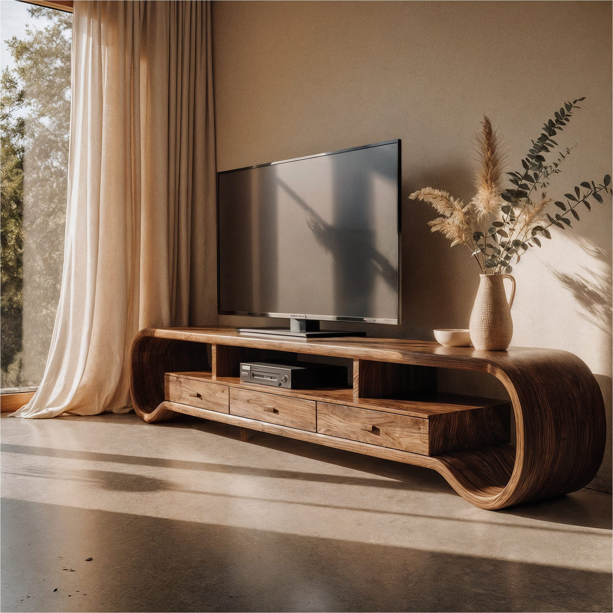 Curved Solid Entertainment TV Cabinet