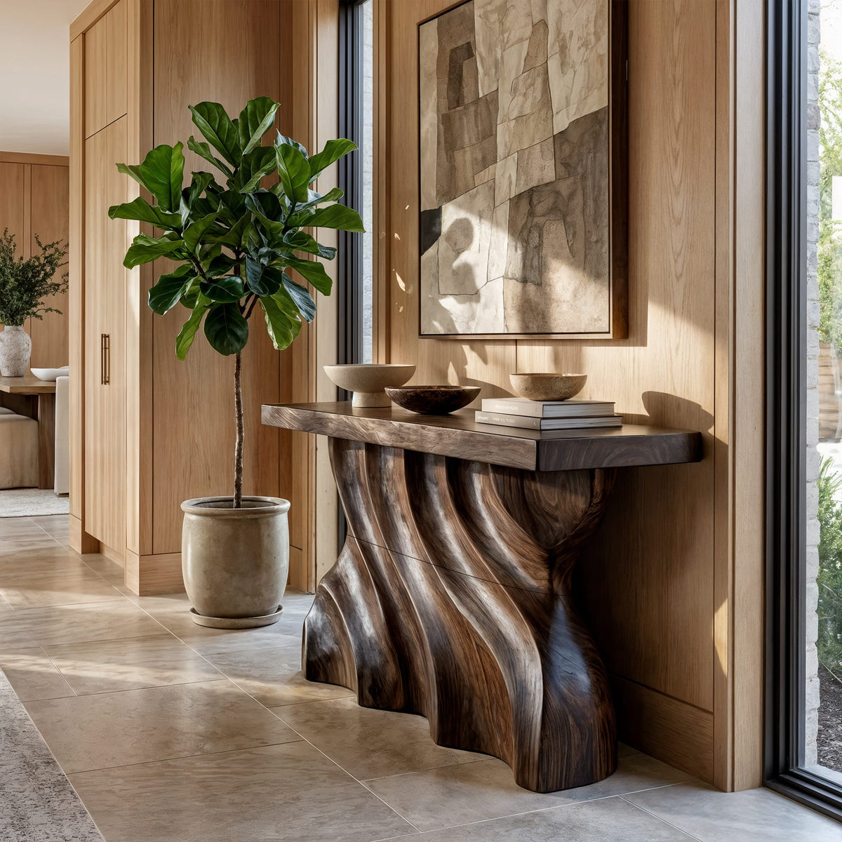 Mid Century Sculpted Wave Console Table