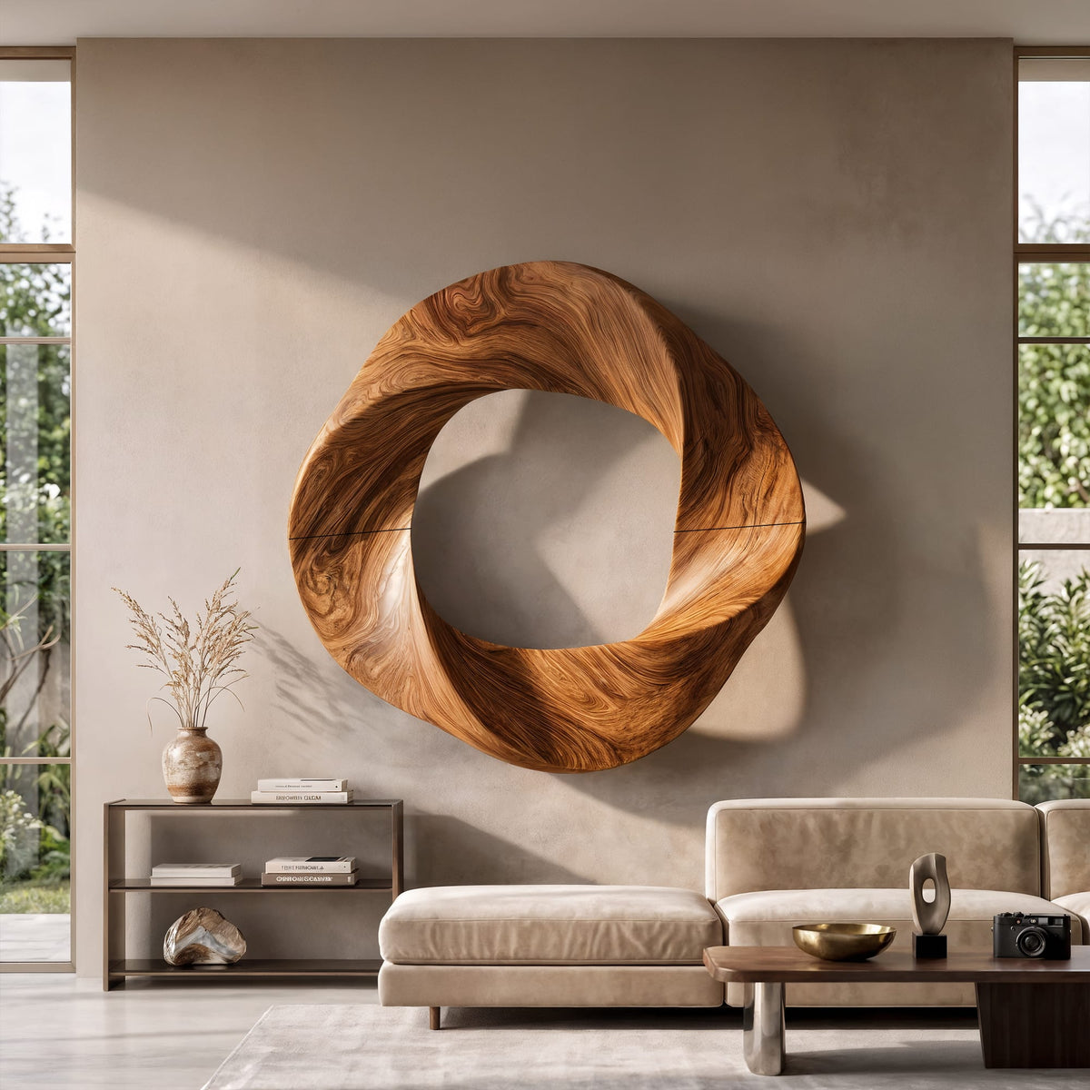 Contemporary Interlocking Circle Wall Art, solid wood, built to order