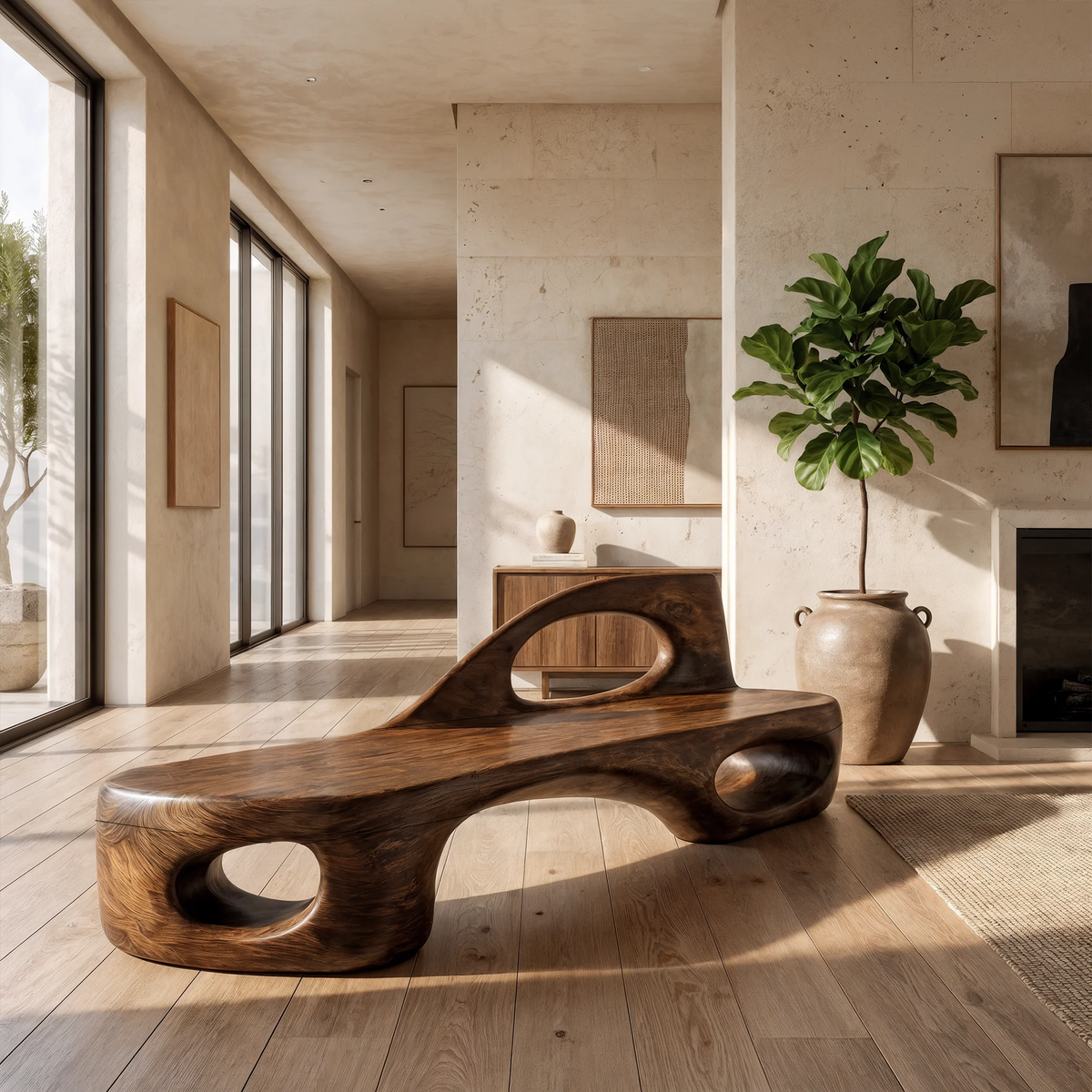Minimalist Bench Organic Design, solid wood, built to order