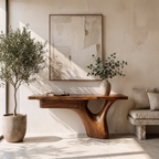 Organic Sculptural Console Table Tree Trunk Base Design, solid wood, built to order