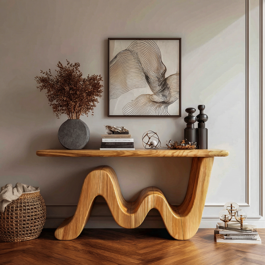 Wave Console Table Solid Soft Curved Shape Living Room and Entryway, solid wood, built to order