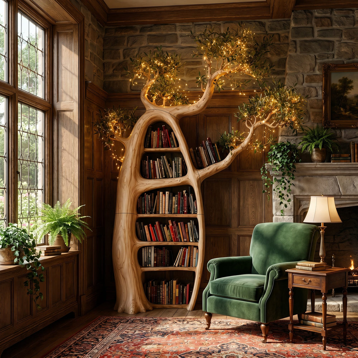 Artistic Illuminated Tree Bookshelf