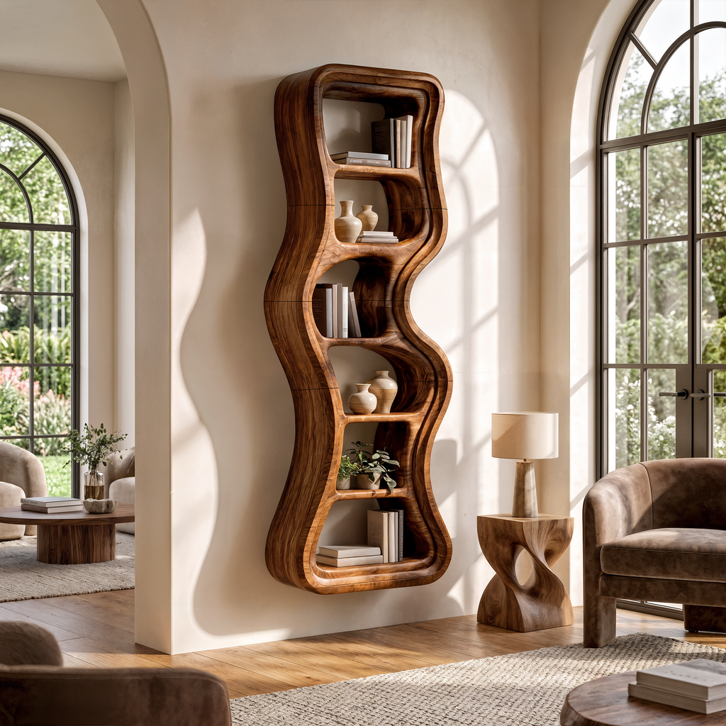 Modern Bookshelf Sculptural Design, solid wood, built to order