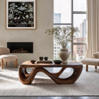 Farmhouse Coffee Table with Sculptural Open Base, solid wood, built to order