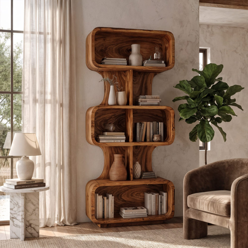 Mid Century Bookshelf Handcrafted Design, solid wood, built to order