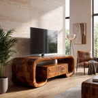 Organic TV Stand with Monolithic Wood Design, solid wood, built to order