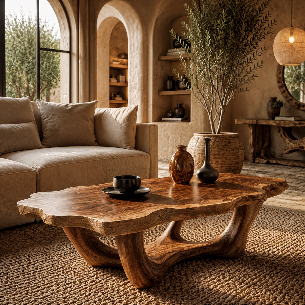 Live Edge Coffee Table Sculptural Design, solid wood, built to order