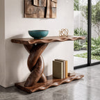 Contemporary Console Table with Spiral Base and Lower Display Shelf, solid wood, built to order
