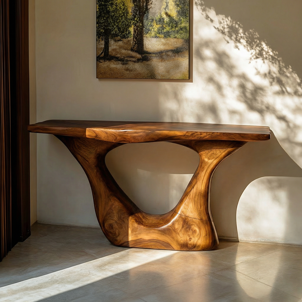 Contemporary Organic Sculptural Console Table, solid wood, built to order